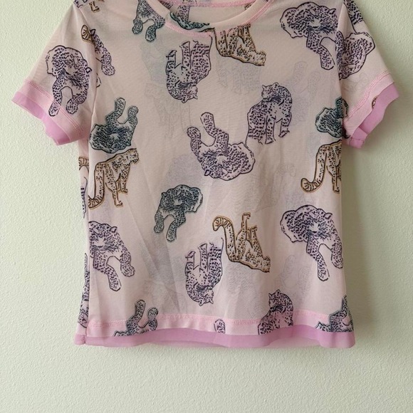 Tops - Pink leopard print mesh top